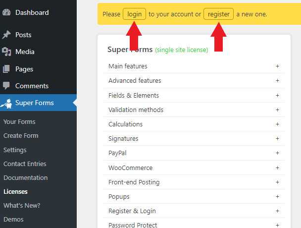 Register a new account or Login to an existing account