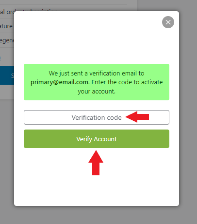 Enter the verification code received via E-mail to activate your account