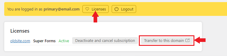 Transferring your Super Forms license to the current domain